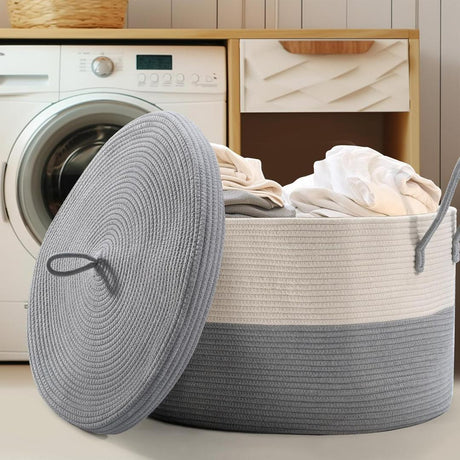 Extra Large Cotton Rope Basket with Lid 55cm x 35cm Storage Organizer