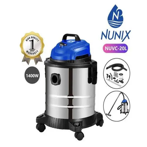 Nunix NUVC 20L Vacuum Cleaner 1400W, 3-in-1 Wet & Dry, 20L Capacity with Wheels & Attachments.