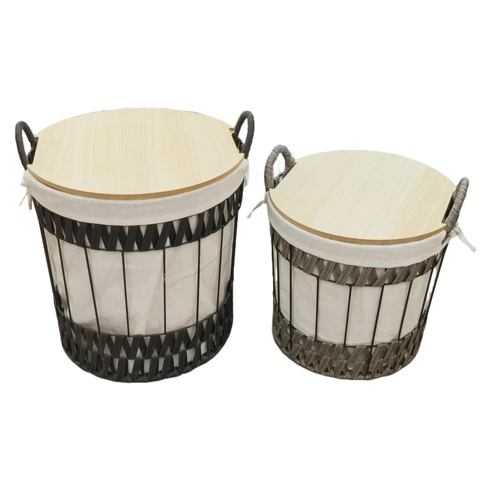 High Quality 2 in 1 Wooden Table & Storage Basket Set Table and storage Household Storage Baskets