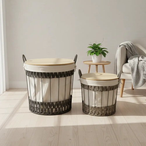 High Quality 2 in 1 Wooden Table & Storage Basket Set Table and storage Household Storage Baskets