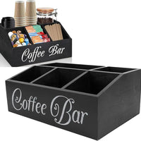 Matte Black Wooden 5 Compartment Coffee Bar Organiser With Caddy Kitchen & Dining Kitchen Counter & Beverage Station Organizers