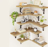 5 in 1 Rustic Wood Floating Shelves Wall Mounted Storage Set
