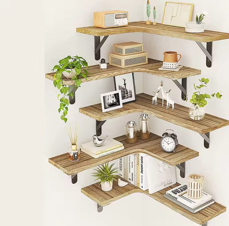 5 in 1 Rustic Wood Floating Shelves Wall Mounted Storage Set