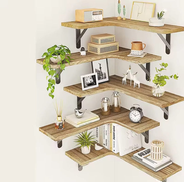 5 in 1 Rustic Wood Floating Shelves Wall Mounted Storage Set