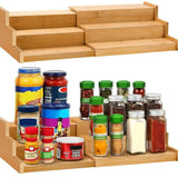 3-Tier Expandable Bamboo Shelf Organizer Shelf organizer Shelf Risers