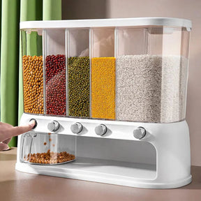 Acrylic Partitioned Rice and Cereal Dispenser White Food Storage Containers