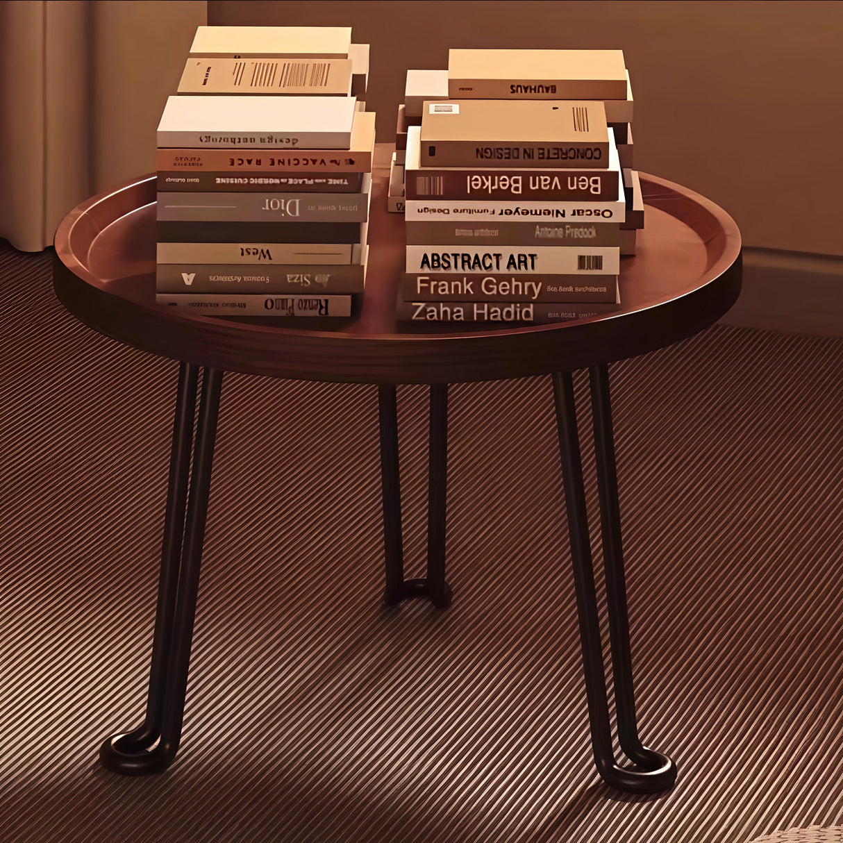 Mid-Century Metal & Wood Side Table 50×50×46cm with Hairpin Legs