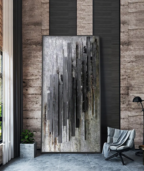 Furaha Finds Premium Quality 60x90cm Abstract Wall Art Black and white textured canvas painting with a wooden frame,perfect for minimalist home decor in living rooms,bedrooms,and offices.