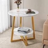 Modern Double Layer Round Side Table with MDF Top and Metal Cross Legs