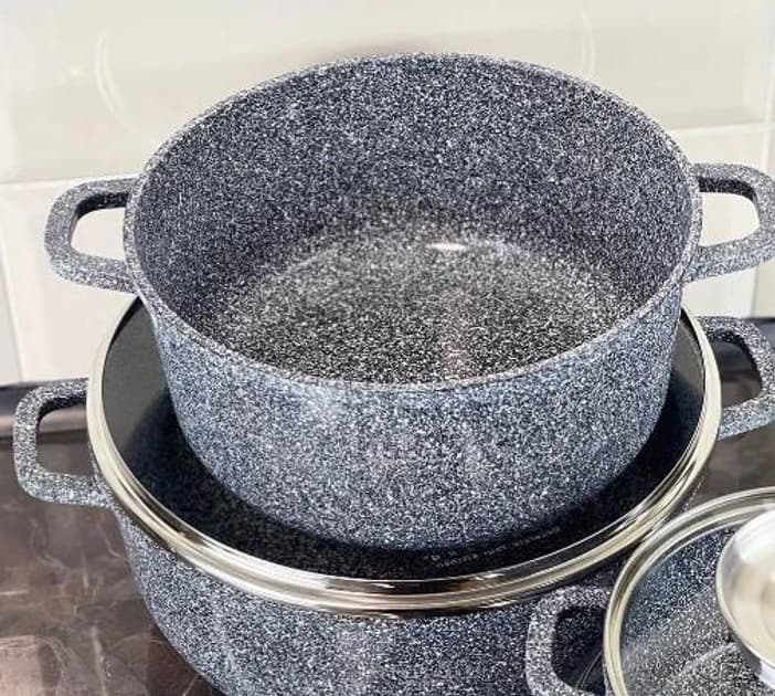 Edenberg 4 Piece Granite Cookware Set with Non Stick Ceramic Coating and Glass Lids