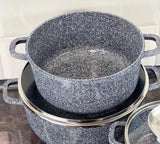 Edenberg 4 Piece Granite Cookware Set with Non Stick Ceramic Coating and Glass Lids