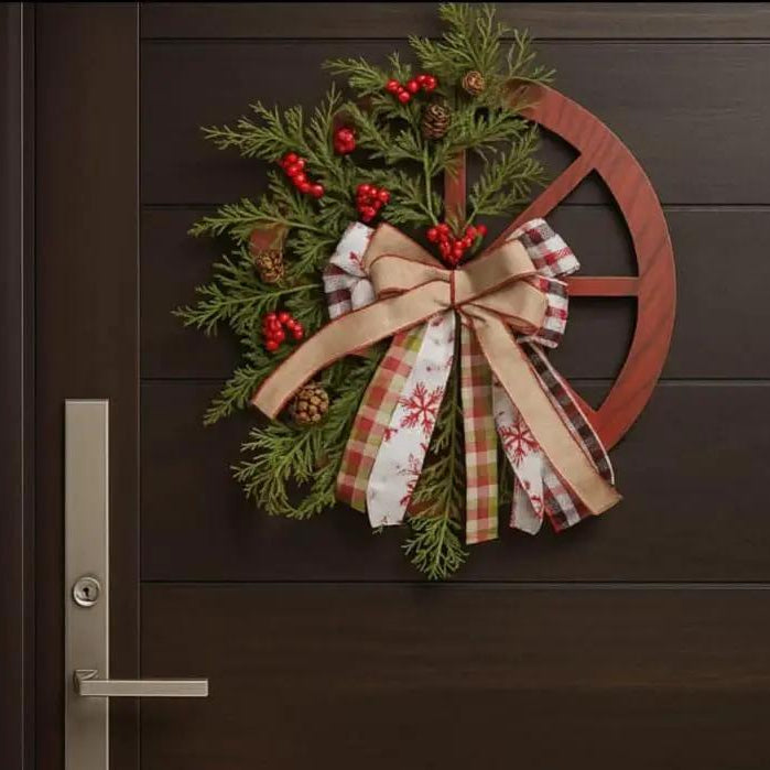 40cm Rustic Christmas Wheel Wreath Christmas Wreaths Wreaths & Garlands