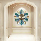 AK Brass Large Leaf Wall Clock with Nordic Multicolor Art Design