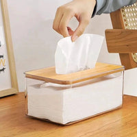 Nordic Minimalist Tissue Box with Bamboo Lid Transparent Serviette Holder Table accessories