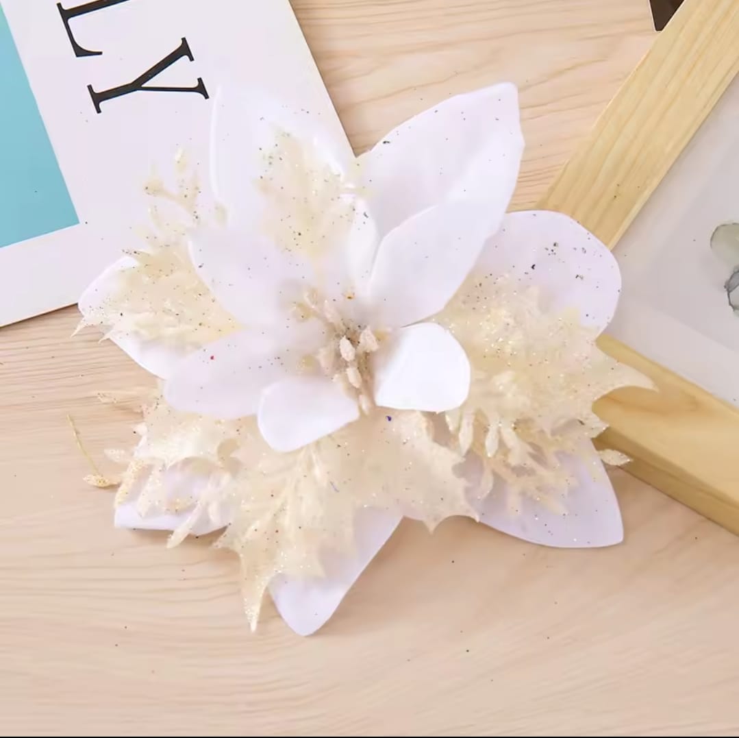 3pcs Christmas Flower Décor Set – 4cm Artificial Poinsettia Ornaments