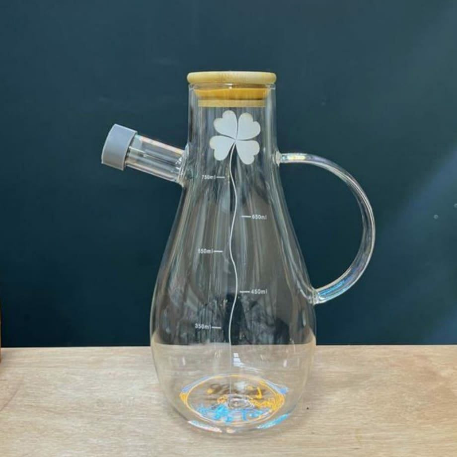 High Borosilicate Oil Jar with Decorative Flower and Airtight Lid – 550ml Capacity- Furaha Finds Kenya