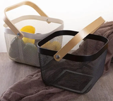 Storage and Fruit Basket with Bamboo Handles – Black and White