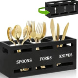 3 Compartment Wooden Cutlery Holder for Kitchen and Dining Organization