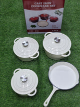 4 Piece Enamel Cast Iron Cooking Pots with Casseroles and Frying Pan