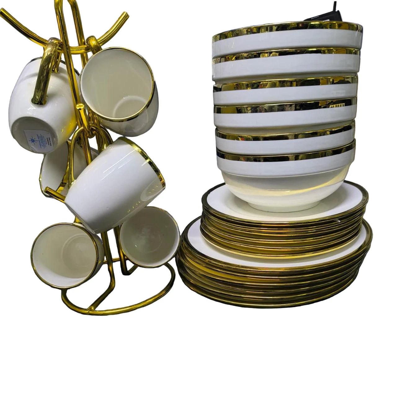 24pcs Ceramic White and Gold Dinner Set for Elegant Dining Kitchen accessories Dinnerware Sets