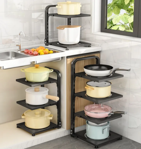 3 Tier Kitchen Adjustable Storage Rack Carbon Black Steel with Strong Bearing Capacity.- Furaha Finds Kenya