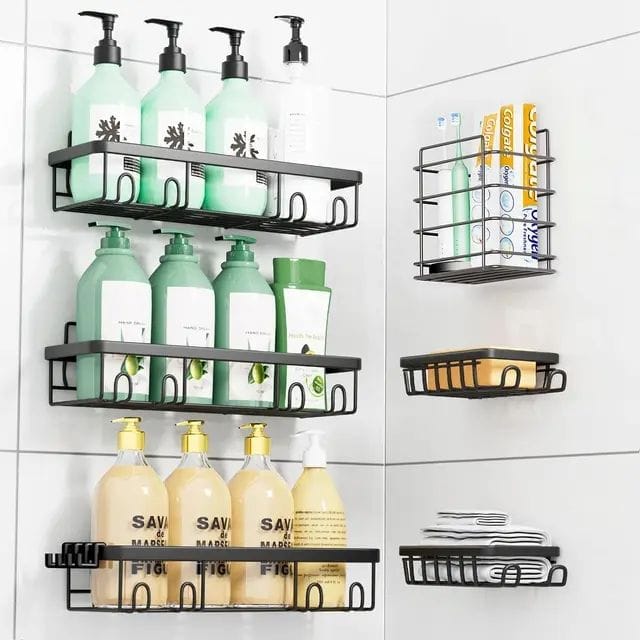 6pcs Rectangular Shower Caddy Shelf Set with Adhesive No-Drill Installation