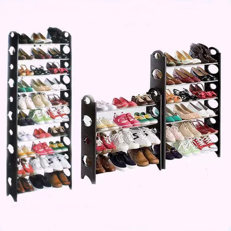 50 Pairs Folding Stackable Plastic Shoe Rack 10 Tier DIY Shoe Organizer