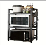Furaha Finds Double Layer Adjustable Microwave Stand Carbon Steel Black