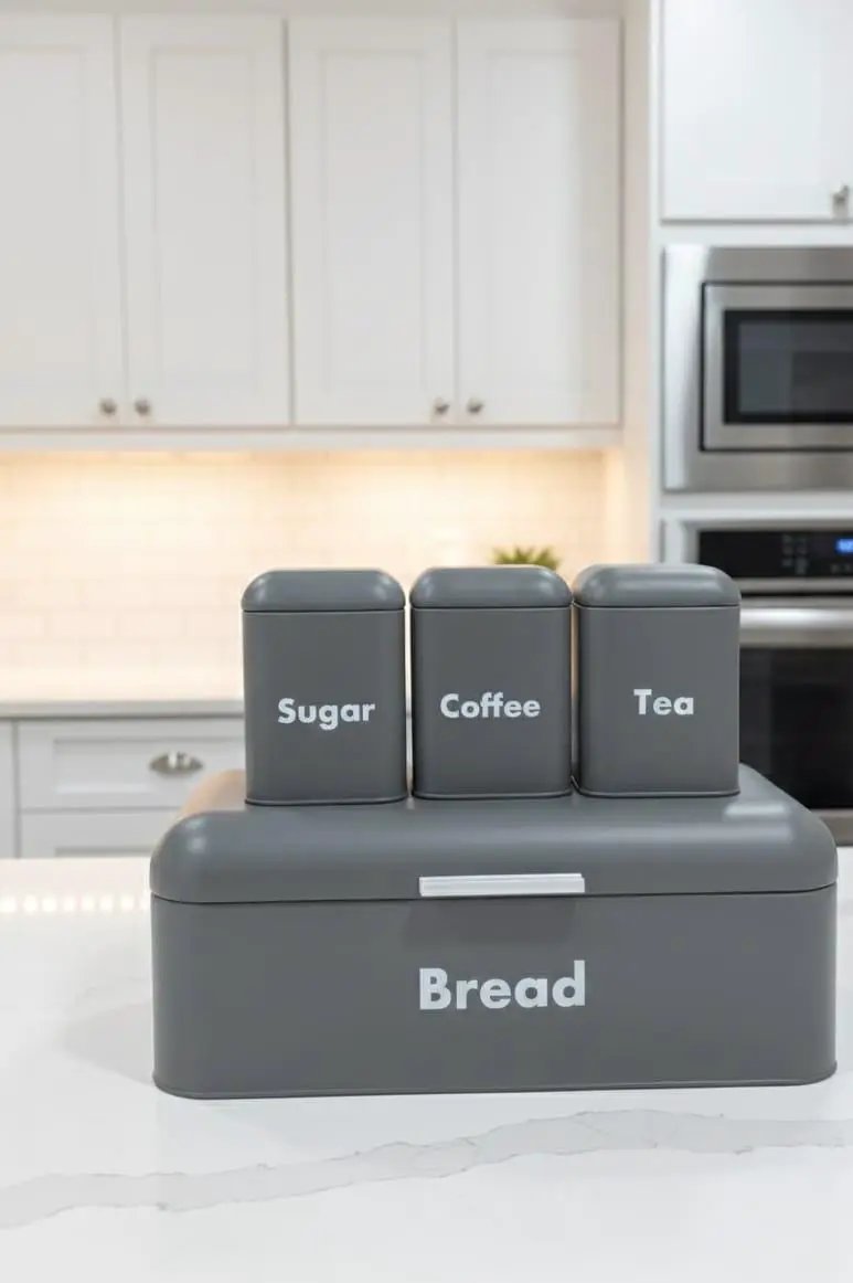 Nordic Style Bread Bin With 3 Canisters For Home Cooks Kitchen organiser Bread Boxes & Bags