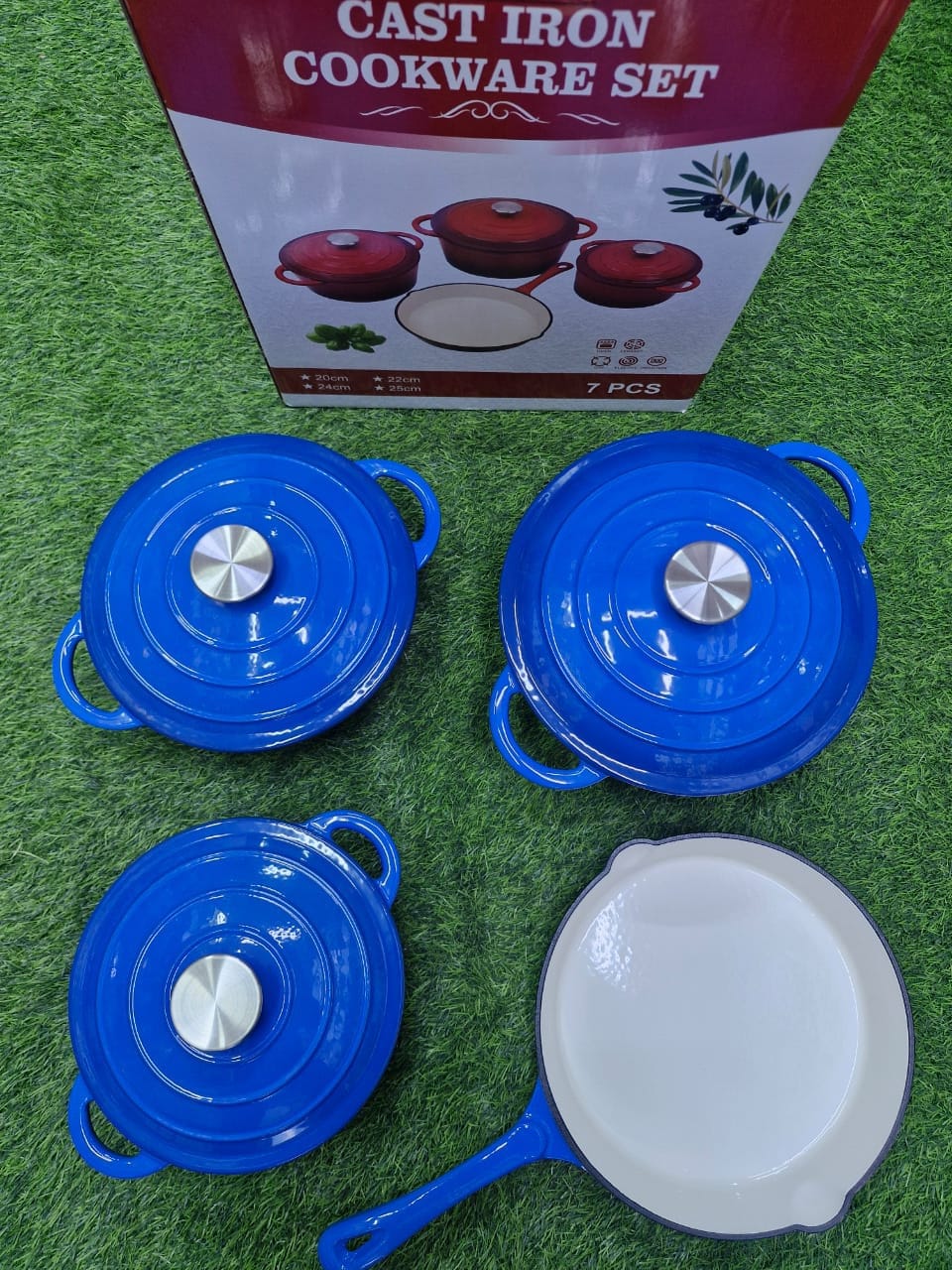 4 Piece Enamel Cast Iron Cooking Pots with Casseroles and Frying Pan