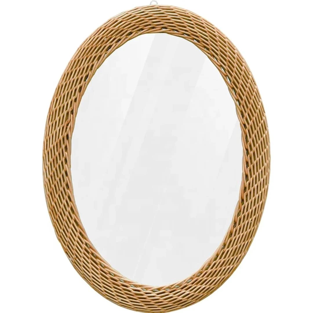 Big Size Modern Oval Rattan Bamboo Decorative Mirror 100x80cm Mirror Mirrors