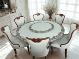 6 Seater Round Marble Dining Table with Rotating Marble Centerpiece and Cushioned Chairs