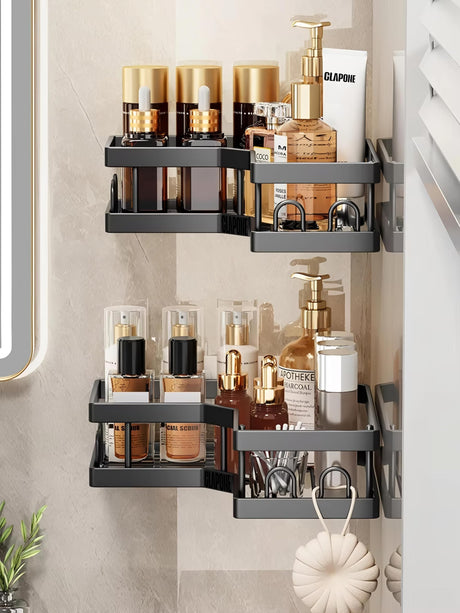 Multipurpose 5pcs Shower Caddy Shelf Set – Rectangular and Corner Wall Organizer