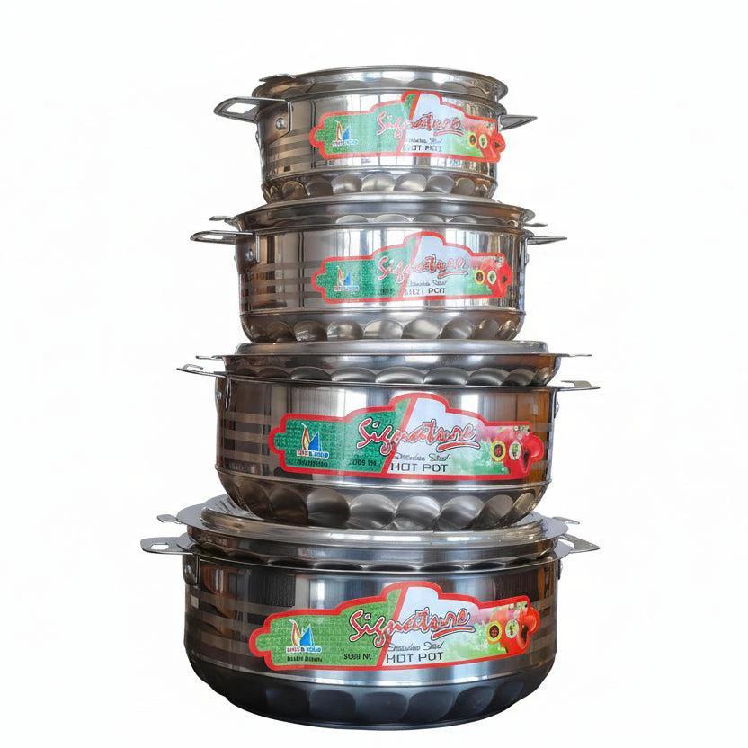 Signature Stainless Steel Hot Pot 4Piece Set 1000ml,1500ml,2500ml and 3500ml Insulated Food Warmers Food Warmers