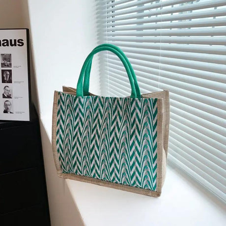 Geometric Tote Bag Eco Jute Canvas For Shoppers Smart Casual Bags & Accessories Tote Bags
