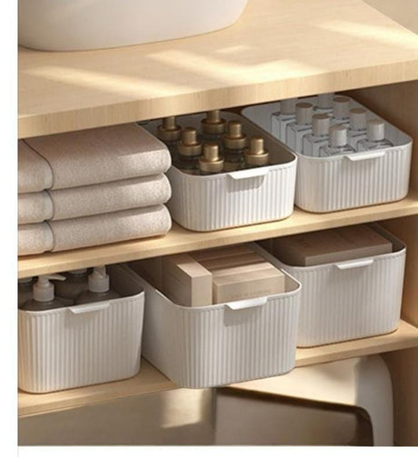 Modern Ribbed Storage Bins Stackable Plastic Organizers for Bathroom, Kitchen & Shelves- Furaha Finds Kenya