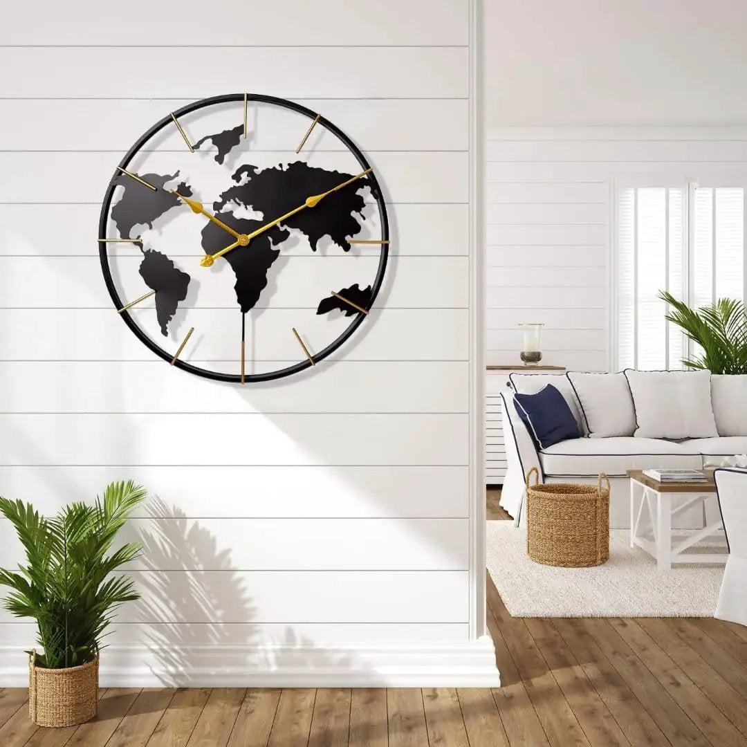 Modern Iron Art World Map Wall Clock Wall clock Wall Clocks