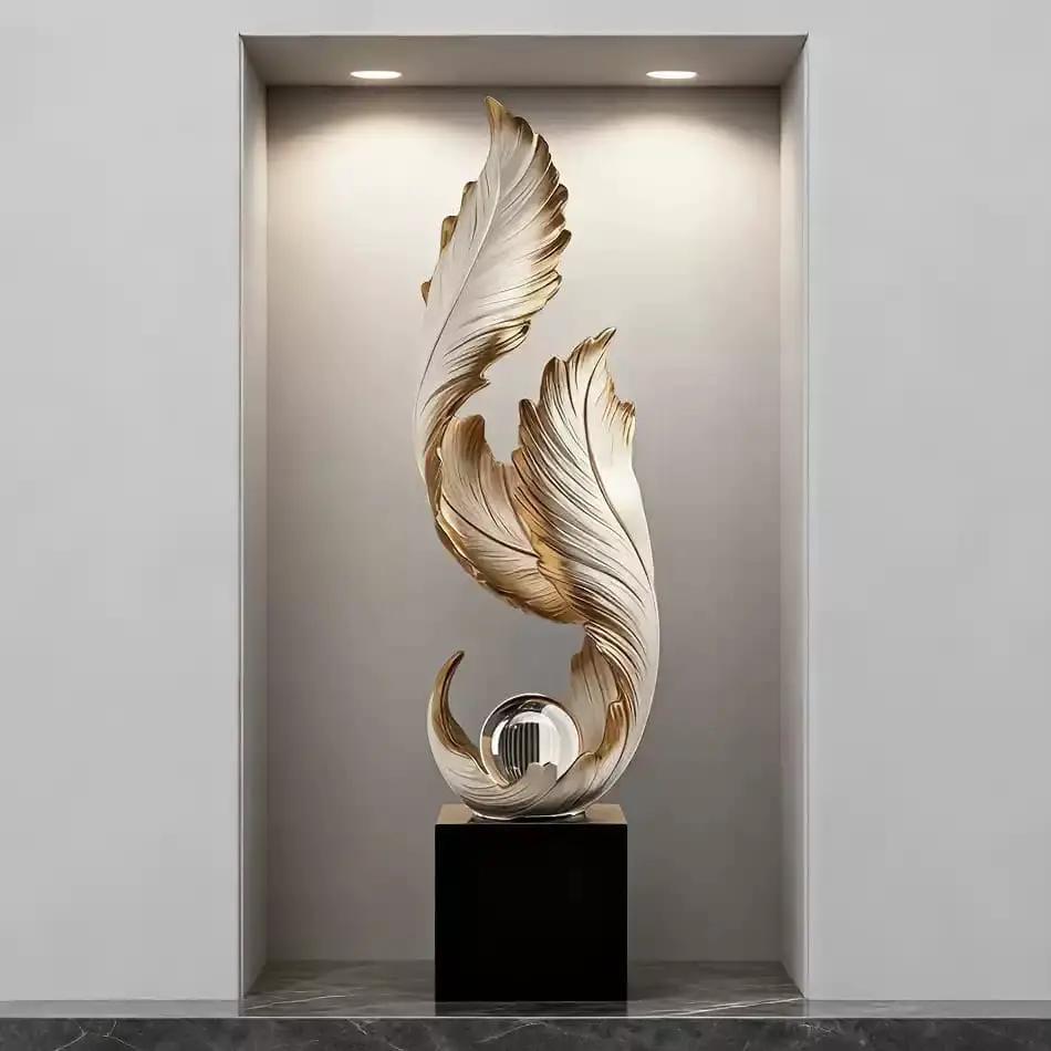 White & Gold Resin Feather Sculpture Feather sculpture Sculptures & Statues