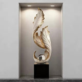 White & Gold Resin Feather Sculpture Feather sculpture Sculptures & Statues