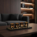 HOME Branded 4 Piece Glass Candle Holder Set with Wooden Base and Pebbles Candle Holders