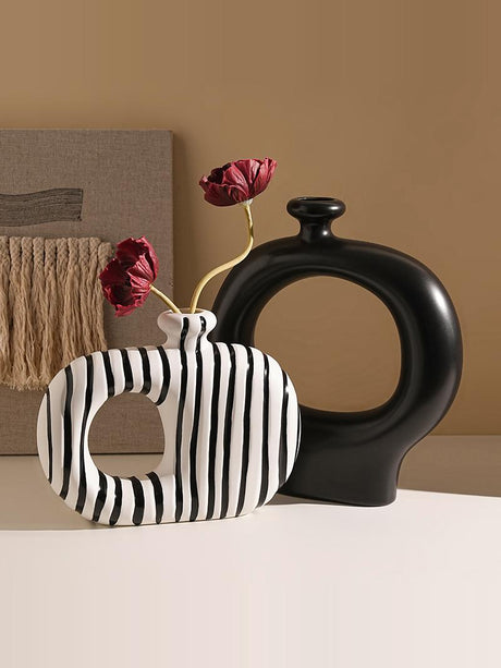 Ceramic Stripped Vase Set – Modern Decorative Design