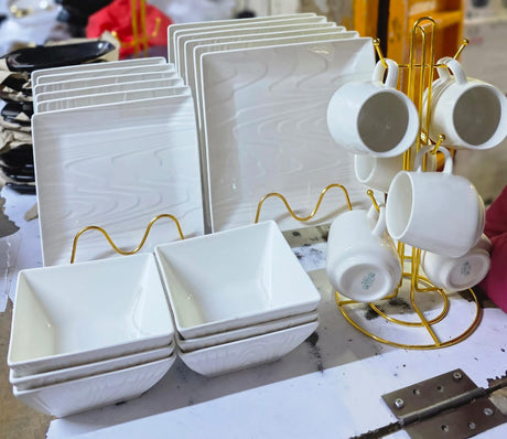 24 Piece Square Dinnerware Set with Cups and Bowls- Furaha Finds Kenya