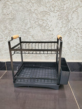 Premium Quality 2 Tier Dish Rack with Bamboo Handle and Drainage