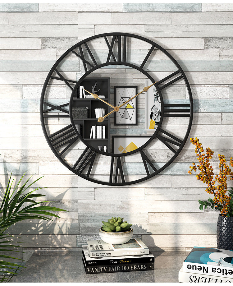 Modern Metal Mirror Wall Clock Gold 50cm Roman Numerals Silent Luxury Design