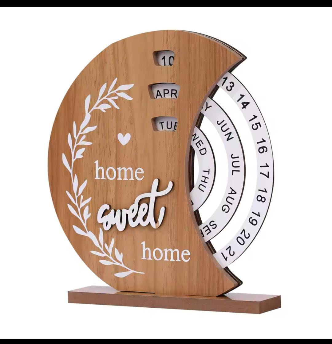 Perpetual Wooden Block Calendar with Rotating Date and Month Blocks