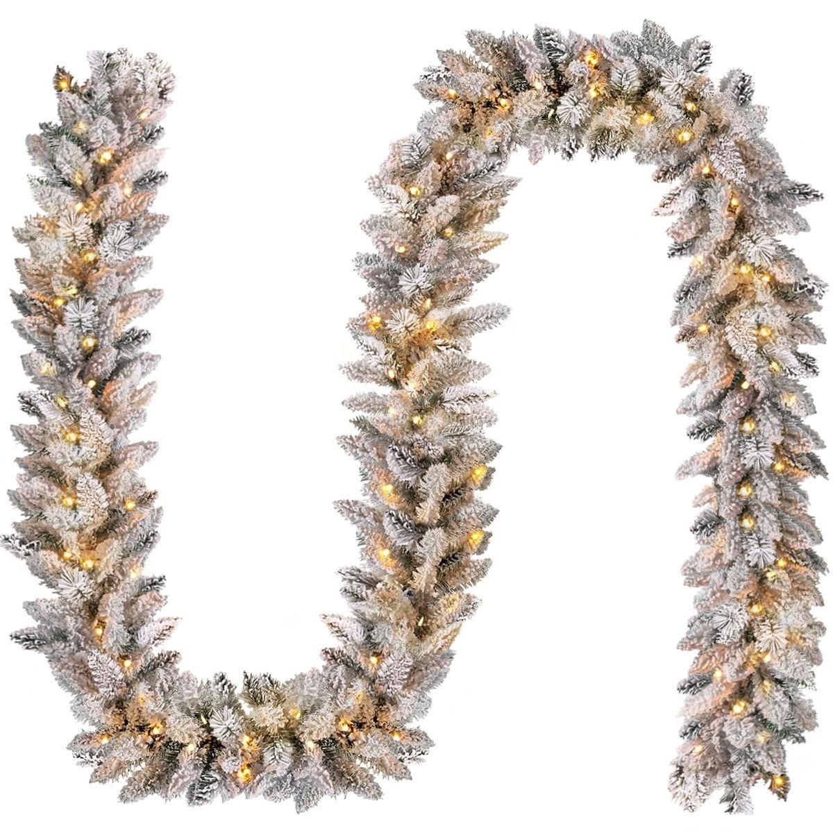 2.5M Christmas Snow Flocked Garland with Lights – High Quality Festive Decoration