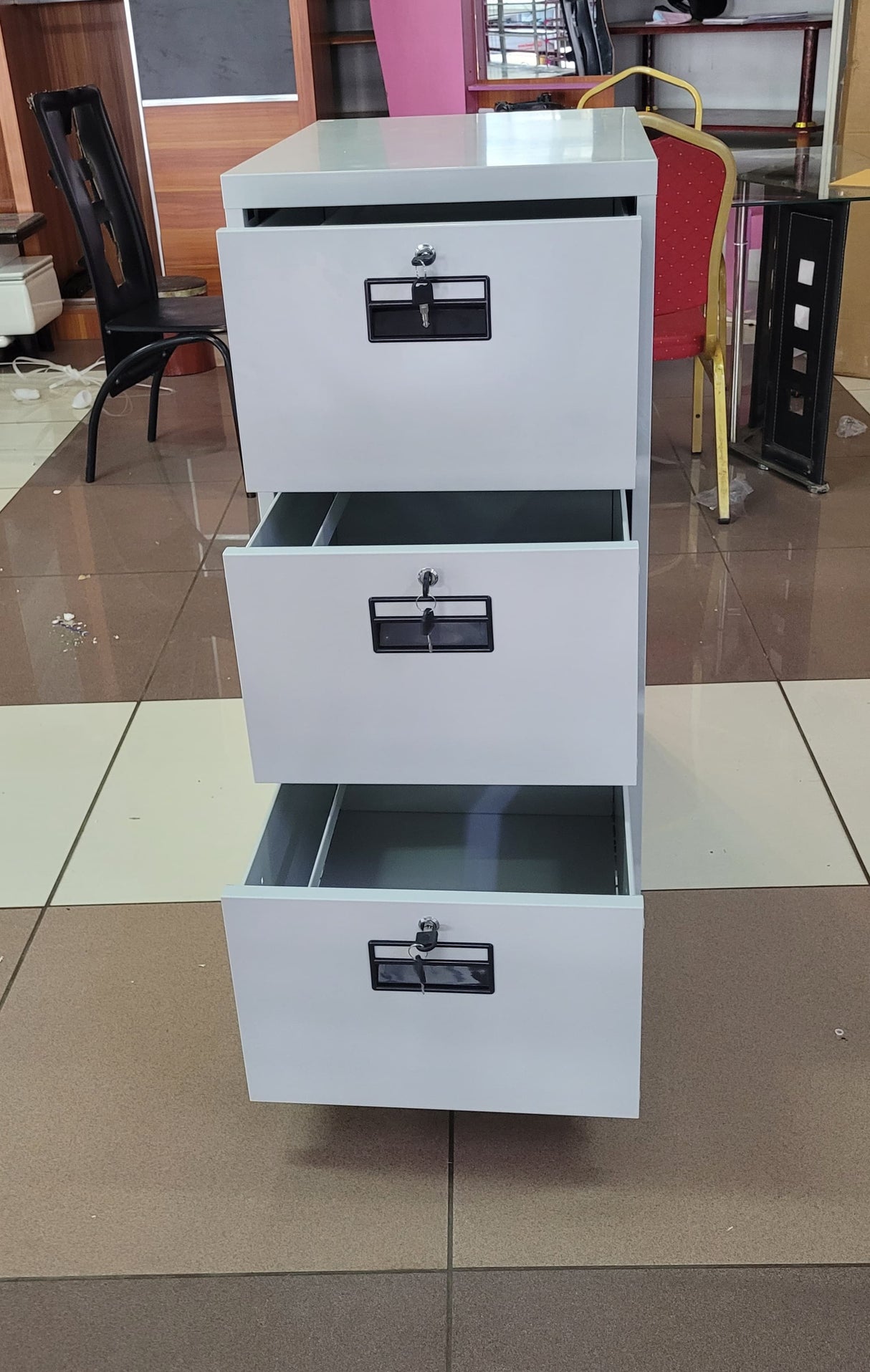 3 Drawer Metal Filing Cabinet with Lock – Office Storage Organizer