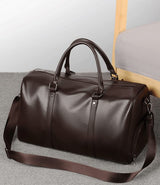 Retro PU Leather Short Trip Travel Bag – Large Capacity Waterproof Bag with Shoe Compartment