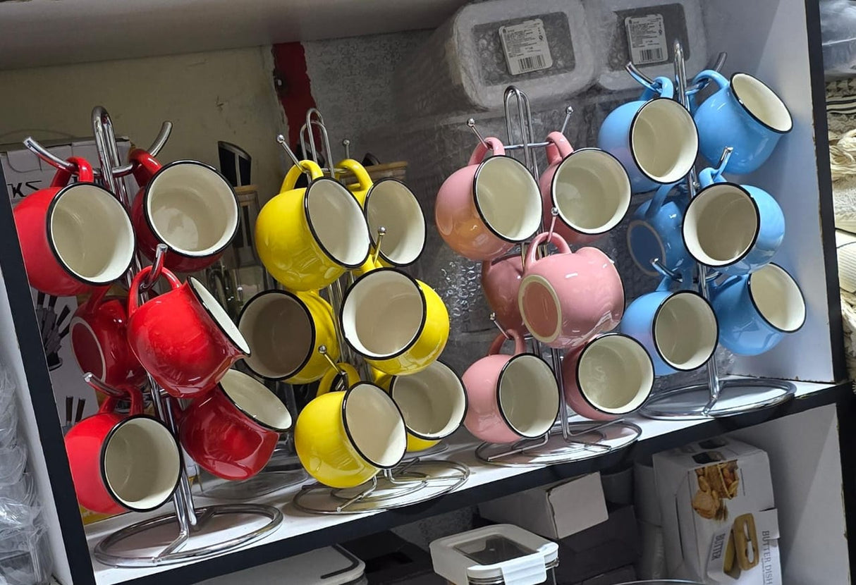 Ceramic Pot Mugs – 300ml, Set of 6