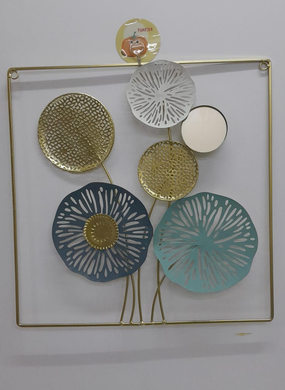 Wall Hanging Gold Plated Metallic Flower Decoration – Rectangular, Round, and Square